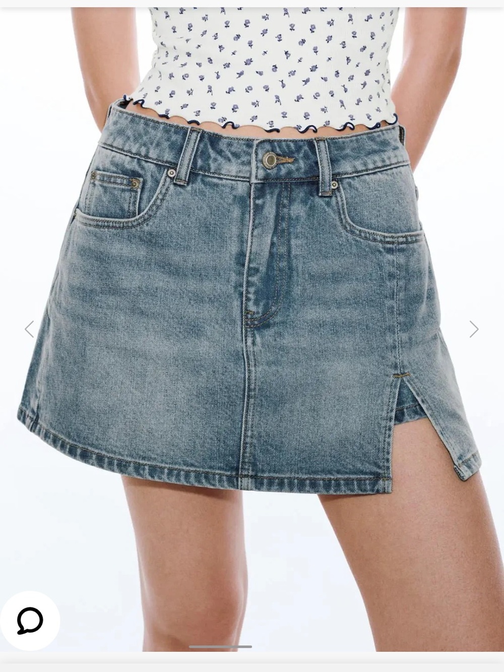 Denim Mini Skort in Washed Blue